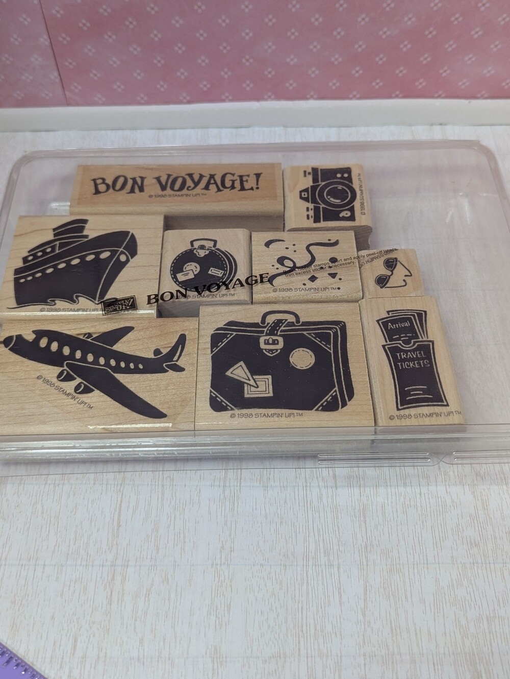 Stampin Up Bon Voyage Wood Rubber Stamp Set Of 9